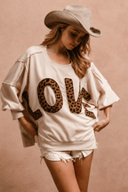 Leopard Letter Patch Oversized Sweatshirt