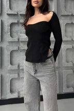 Stretch Ribbed Long Sleeve Knit Top