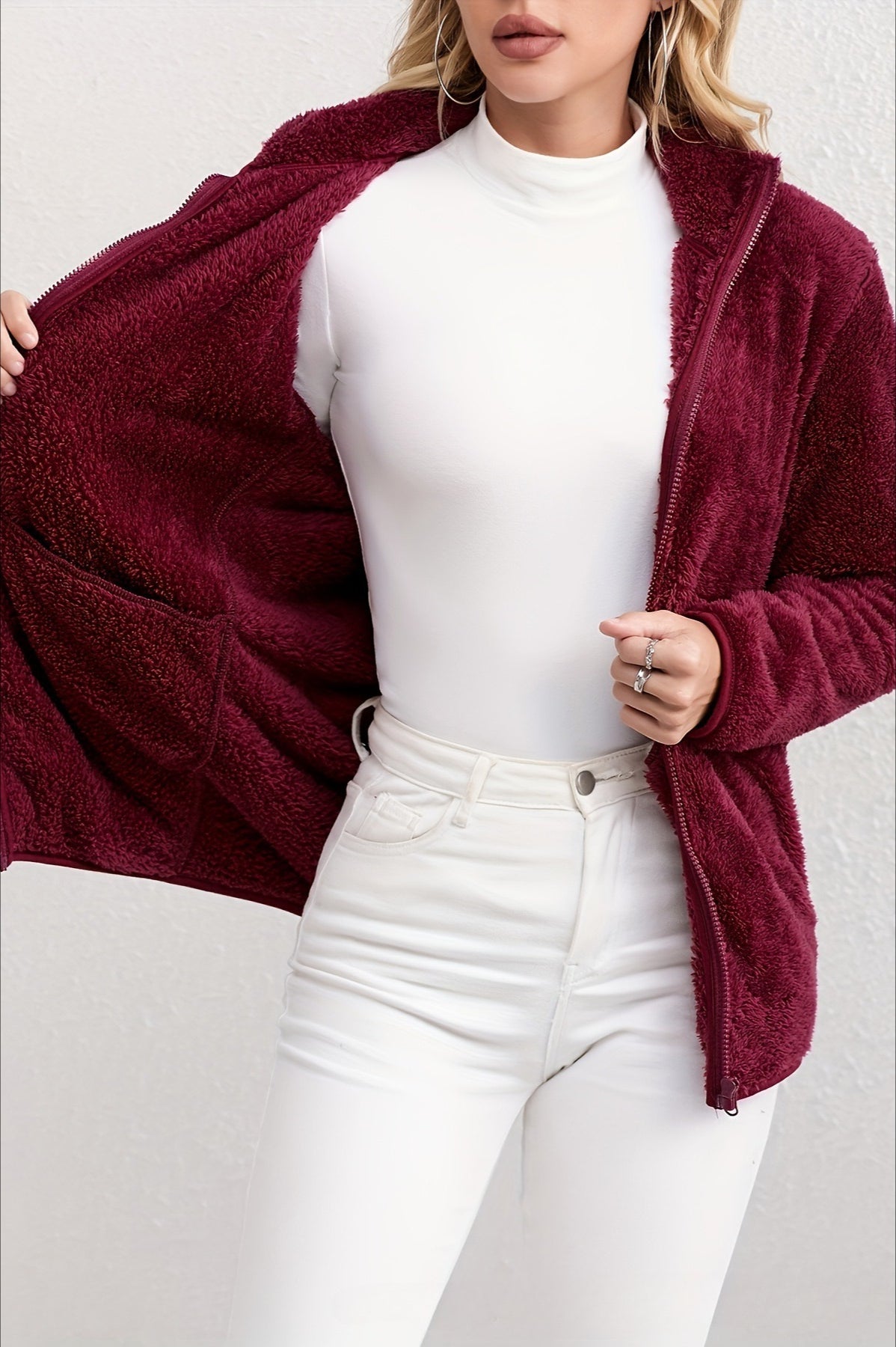 Casual Fuzzy Zipper Jacket Secondary image