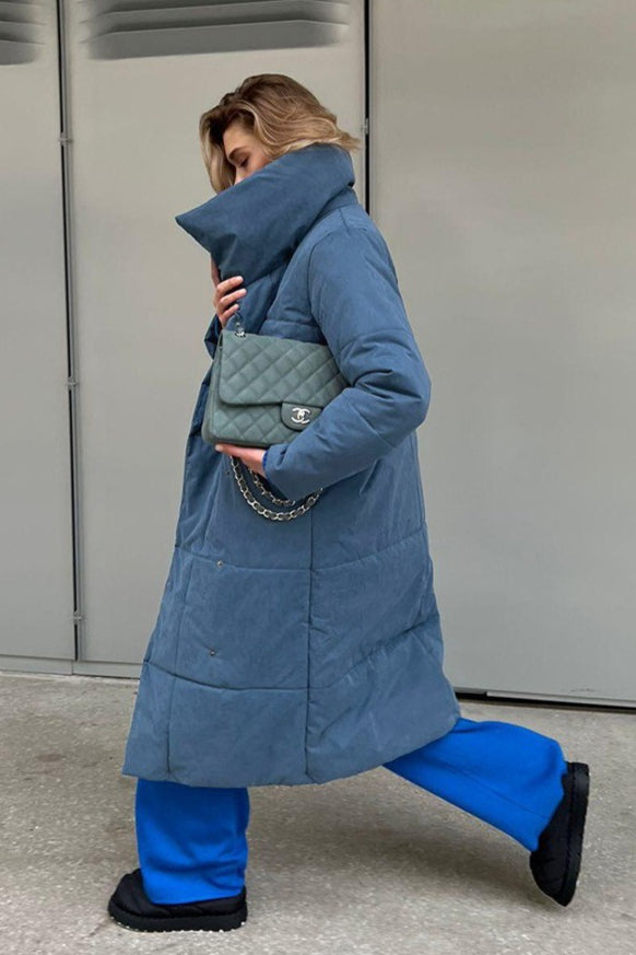 Long Stand Collar Relaxed Quilted Puffer Jacket