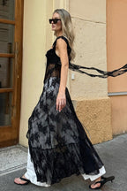 Black Elegant Lace Jacquard Cami Maxi Dress