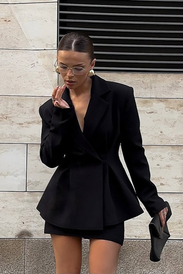 Long Sleeve Fitted Two Piece Blazer Skirt Set Main image