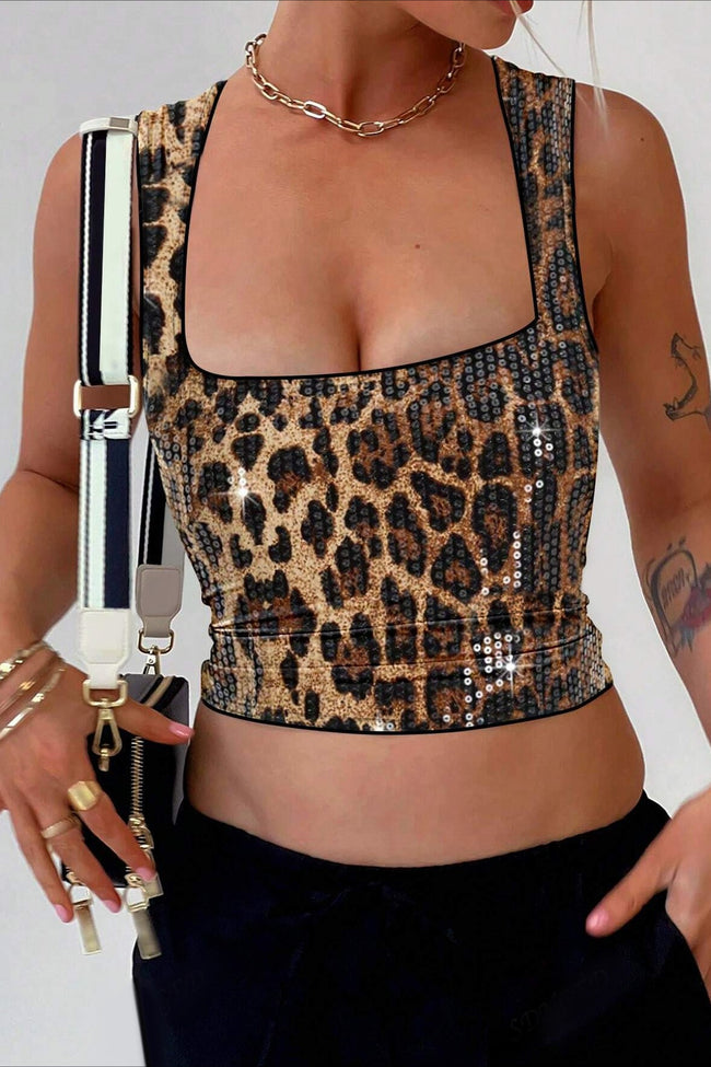 Leopard Sequin Bustier Crop Top Main image