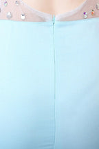 Sheer Blue Deep V Neck Maxi Party Dress