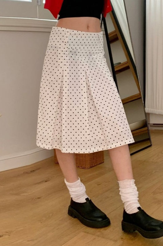 Ruched Polka Dot A-Line Midi Skirt Main image