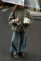 Floral Sherpa High Neck Half Zip Sweatshirt