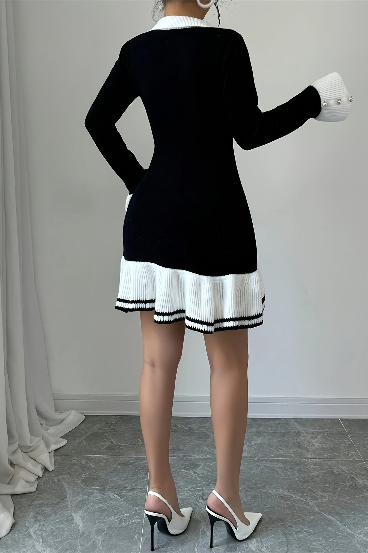 Long Sleeve Ruffle Sweater Dress Secondary image