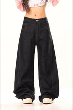 Embroidered Multi Pocket Baggy Barrel Jeans