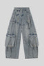 Washed Buckle Cargo Wide Leg Jeans