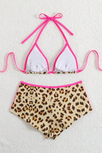 Leopard Strap Bodycon Shorts Two Piece Swim Set