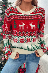 Christmas Style Color Block Crew Neck Cartoon Sweater