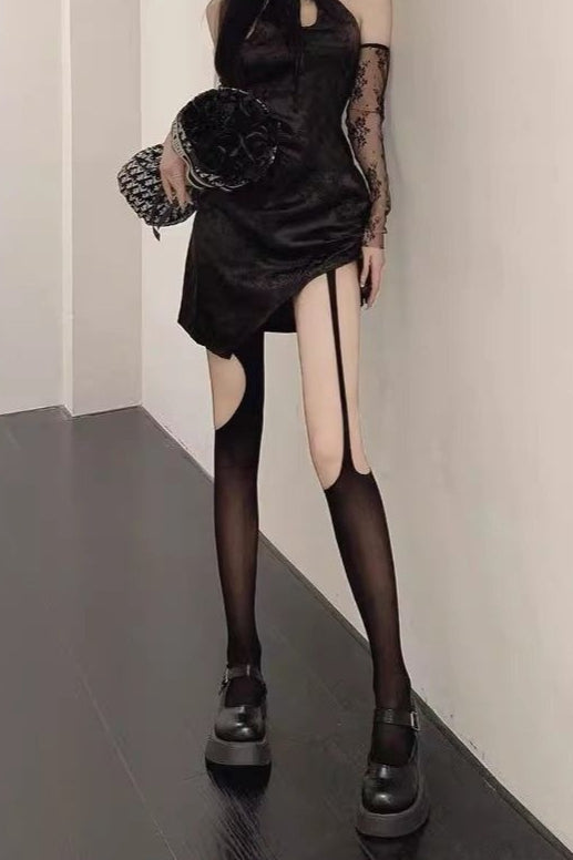 Asymmetric Hollow Out Sheer Tights