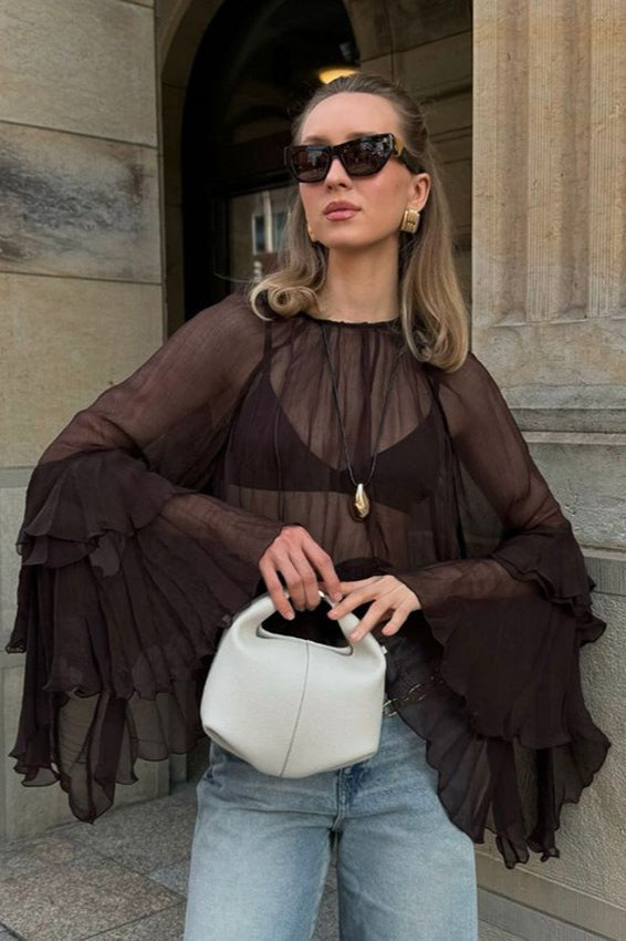 Flared Sleeve Chiffon Ruffle Detail Blouse Main image
