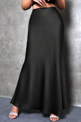 Silky Solid High Waist Satin Maxi Skirt
