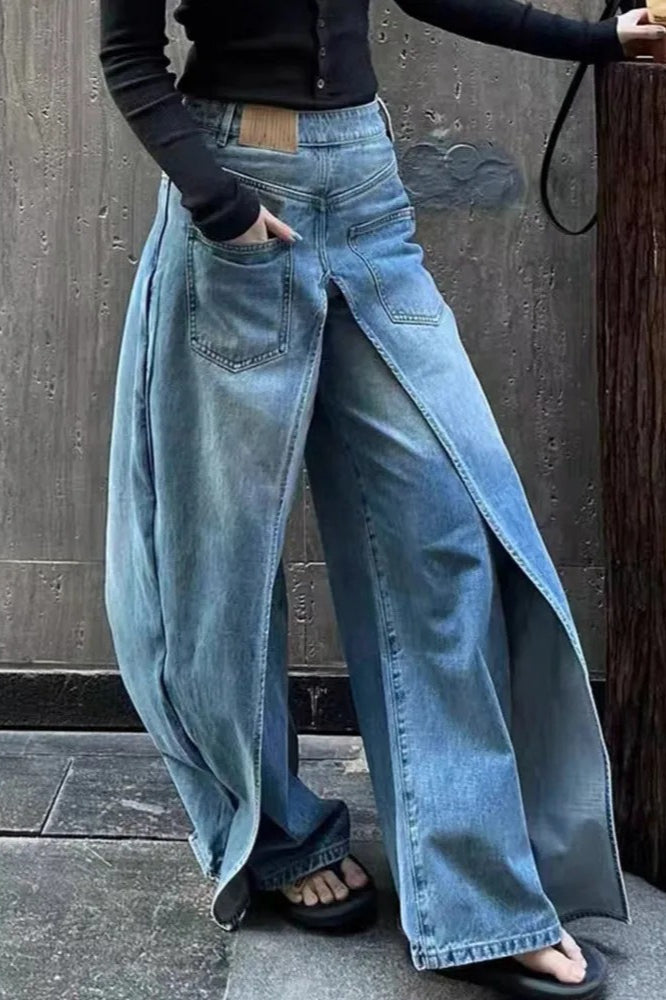 Y2K Vintage Reversible Deconstructed Wide Leg Jeans