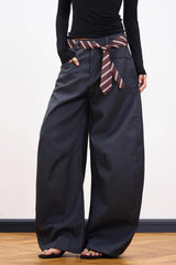 Casual Belt Detail Curved Wide Leg Pants