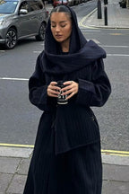 French English Style Scarf Belted Overcoat