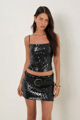 Sequin Low Cut Spaghetti Strap Crop Top