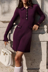 Contrast Ruffle Collar Sweater Dress S / Purple