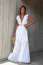 V Neck Ruffle Slit Flowy Maxi Boho Dress