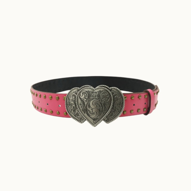 Vintage Heart Studded Leather Belt