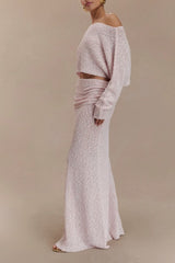 Ribbed Knit Off Shoulder Maxi Skirt Set