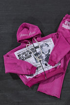 Newspaper Print Washed Embroidered Hoodie