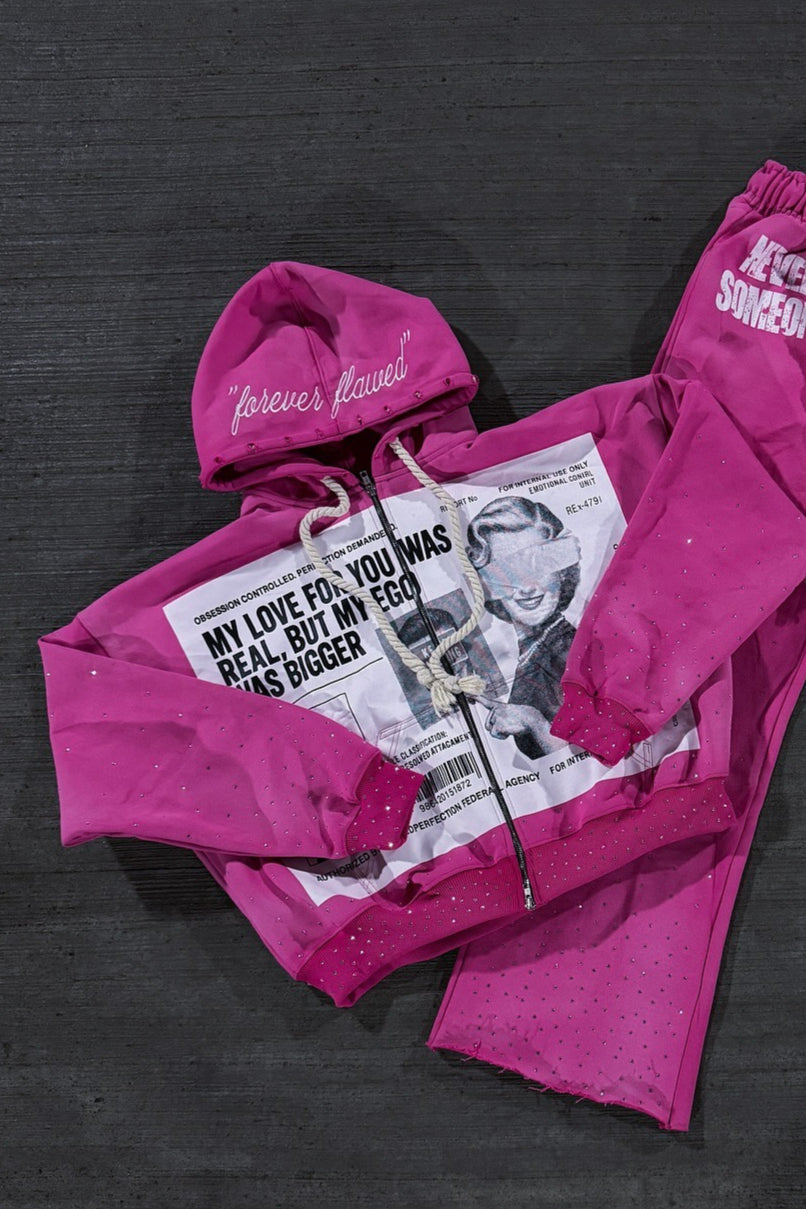 Newspaper Print Washed Embroidered Hoodie