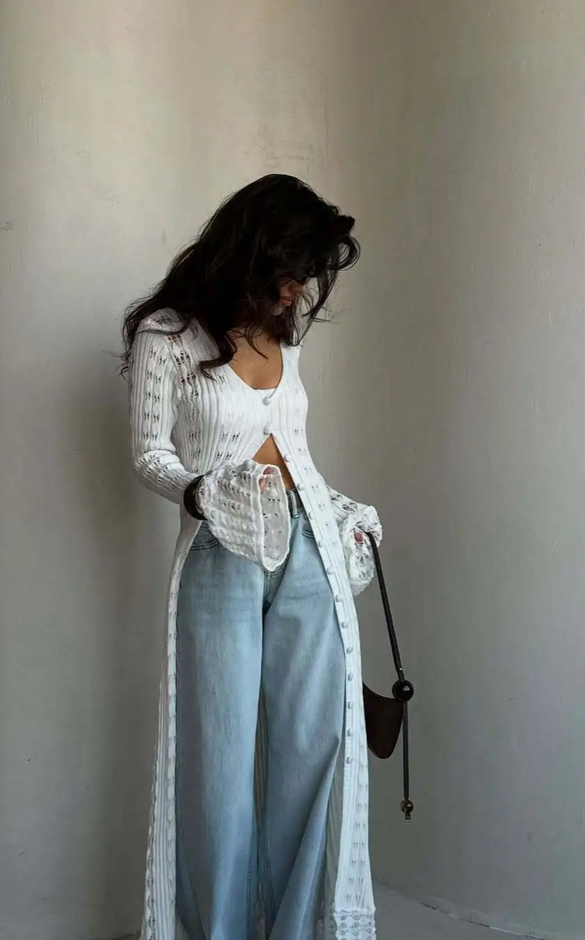Knitted Flare Long Sleeve Beach Cardigan Secondary image