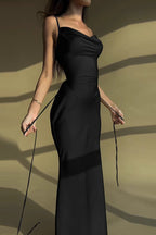 Solid Tie Waist Spaghetti Strap Slim Fit Prom Dress