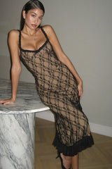 Lace Detail Bow Front Midi Dress