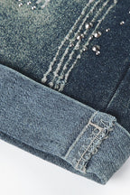 Rhinestone Distressed Denim Mini Shorts