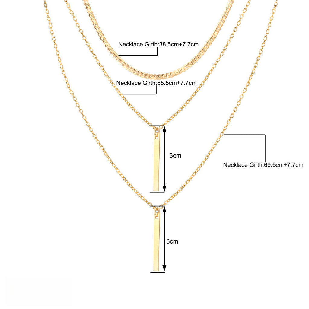 Minimalist Geometric Bar Pendant Layered Chain Necklace