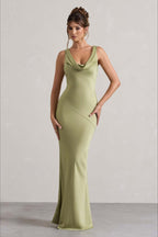 Satin Cowl Neck Fishtail Party Dress