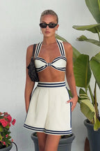 Navy Halter High Waist Three Piece Swim Set