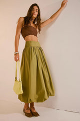 Pocket Smocked Elastic Waist Lantern Skirt