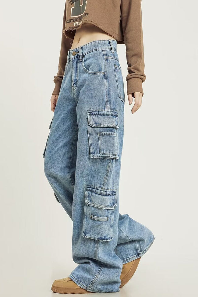 Vintage Washed Wide Leg Cargo Jeans Main image
