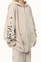 Distressed Washed Appliqué Letter Hoodie