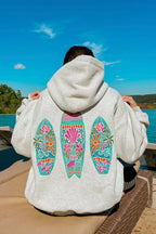 Surfboard Embroidered Fleece Lined Hoodie