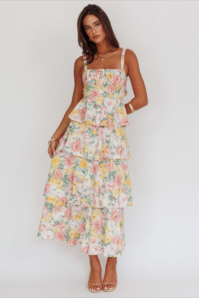 Bow Detail Printed Slim Party Floral Dress Main image