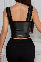 PU Leather Lace Insert Corset Bustier Tank Top