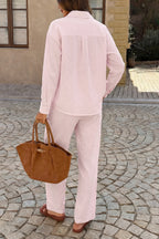 Casual Solid Long Sleeve Shirt Pants Set