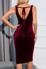 Slim Cowl Neck Bare Back Bodycon Party Velvet Dress