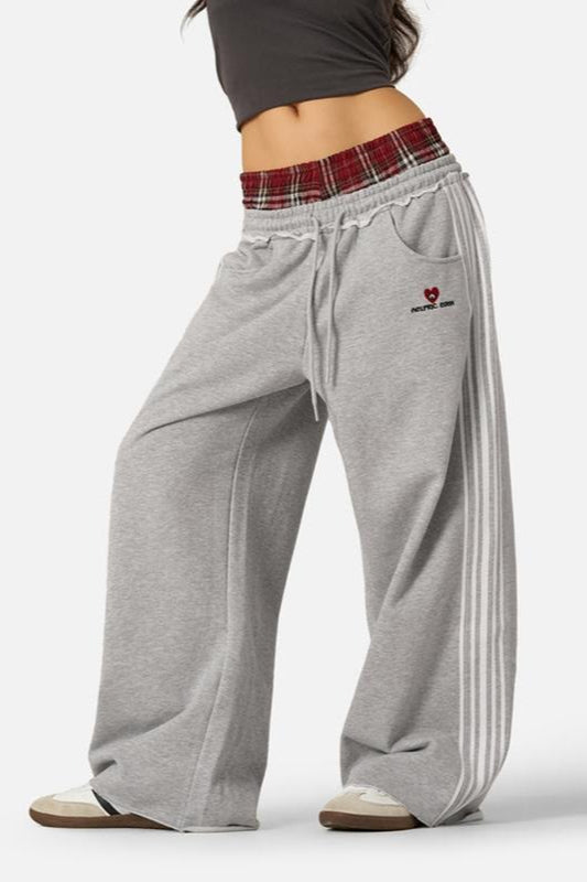 Vintage Stripe Embroidery Relaxed Double Waist Pants Main image