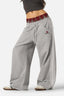 Vintage Stripe Embroidery Relaxed Double Waist Pants