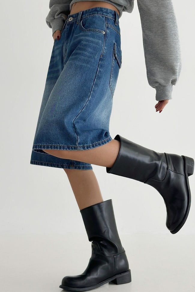 Blue High Waist Wide Leg Denim Shorts Main image