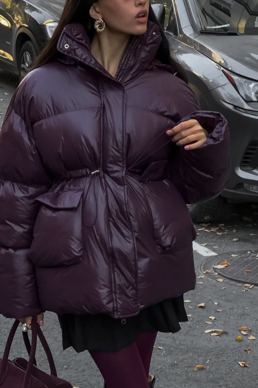 Solid Color Zipped Hooded Puffer Jacket Secondary image