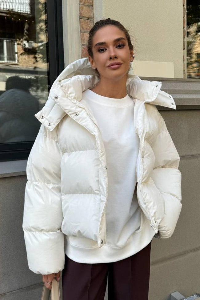 Relaxed Fit Cropped Hooded Puffer Jacket S / White Main image