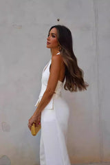 Open Back Halter Two Piece Vest Pants Set