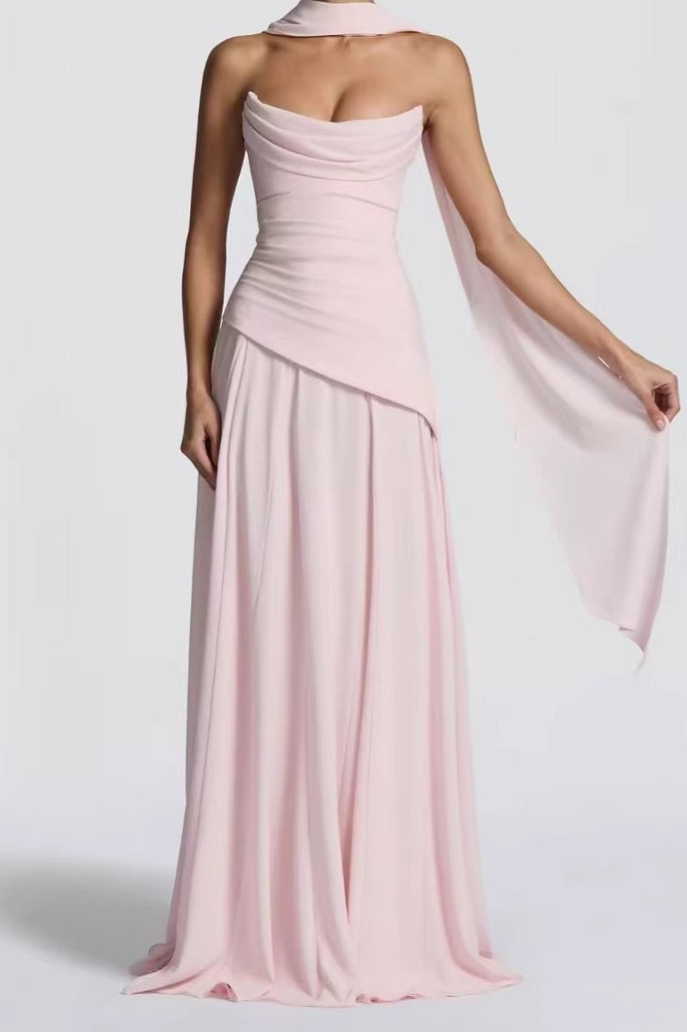 Strapless Corset Scarf Asymmetric Formal Dress